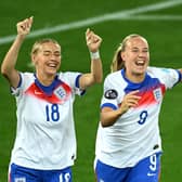 Beth Mead of England celebrates with teammate Chloe Kelly after scoring her team's fifth goal during the UEFA EURO 2025 Group D match against Wales at Arena St. Gallen. (Photo by Matthias Hangst/Getty Images)