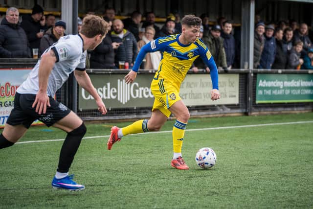 Ste Walker levelled for Boro at Marine. Photo by Peter North.