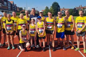 Scarborough Athletic Club athletes line up for the events at the opening of the new Bramcote Athletics facility on Saturday.