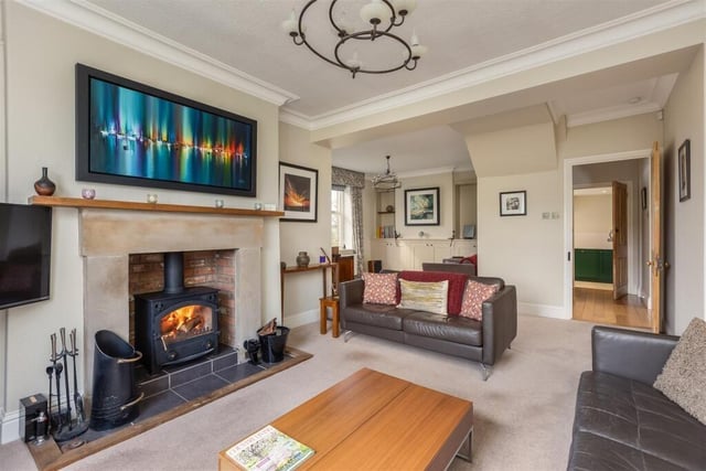 The lounge, with feature fireplace.