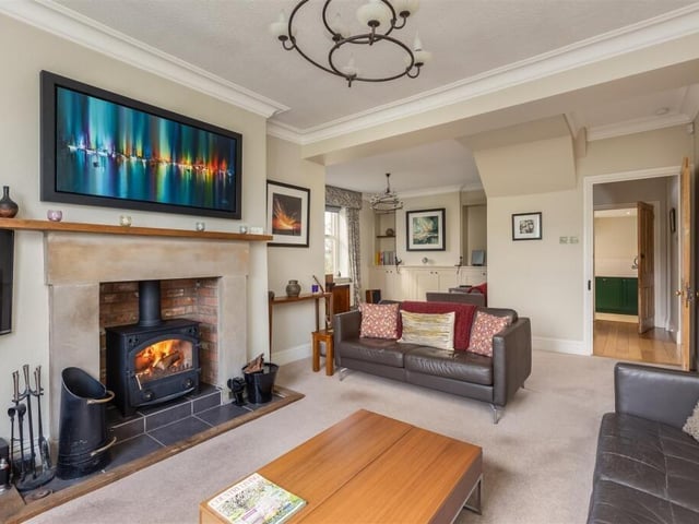 The lounge, with feature fireplace.