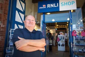 Barrie Lazenby outside the RNLI shop in Whitby.
Credit: RNLI/Ceri Oakes