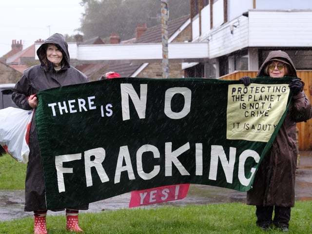 Anti fracking protesters at Burniston and Cloughton Village Hall