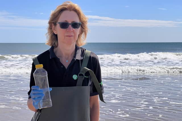 Claire Campbell, the Environment Agency’s technical bathing waters expert, sampling water at Bridlington South.