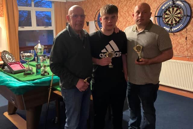 The Cons D team of Mike, Harry and Andy Clarke, were runners-up in the Whitby and District Snooker & Billiards League, the Trebles and the Doubles.