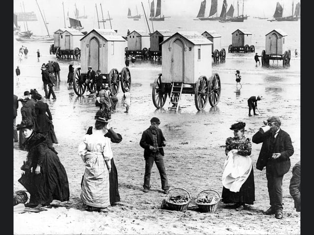 Victorian or Edwardian bathing machines at Scarborough.