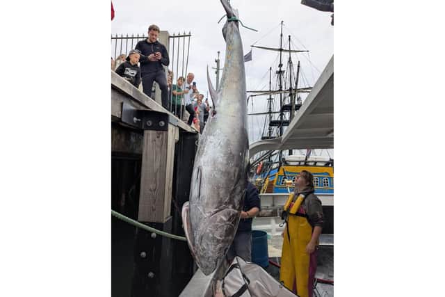 Trainee Ada Peake, 18, was part of a remarkable piece of history on Sunday after landing the fish in the North Sea for the first time since 1939. Image: 54 North Maritime Training/SWNS