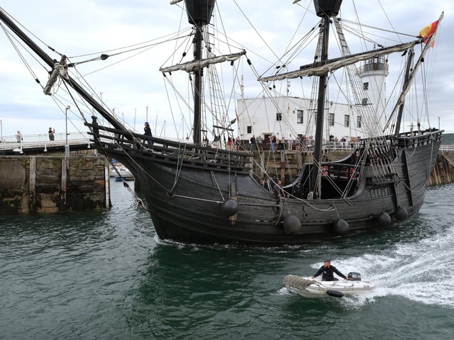 The Galleon had company as it entered the harbour.