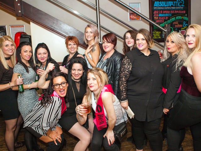 Katy Walbridge (pictured centre) from Bridlington, enjoying the night with her hen's on her hen doo in Bar2B.