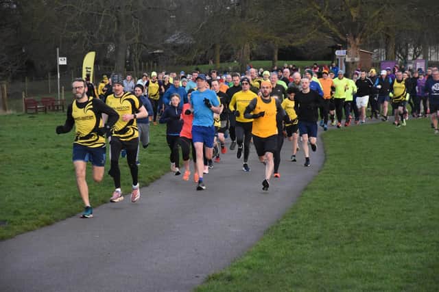 Brid Road Runner Nick Jordan leads from the start of the Sewerby parkrun, a race he won on Saturday. PHOTO BY TCF PHOTOGRAPHY