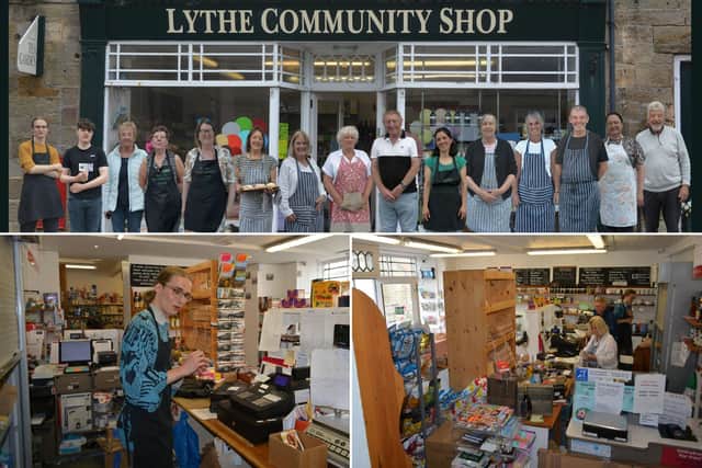 Lythe Community Store team, plus inside the village shop.