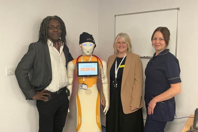 Left to right: Consultant Dr Ol’Tunde Ashaolu, DAISY, Research Practitioner Anna Waine, and Research Nurse Laura Barman