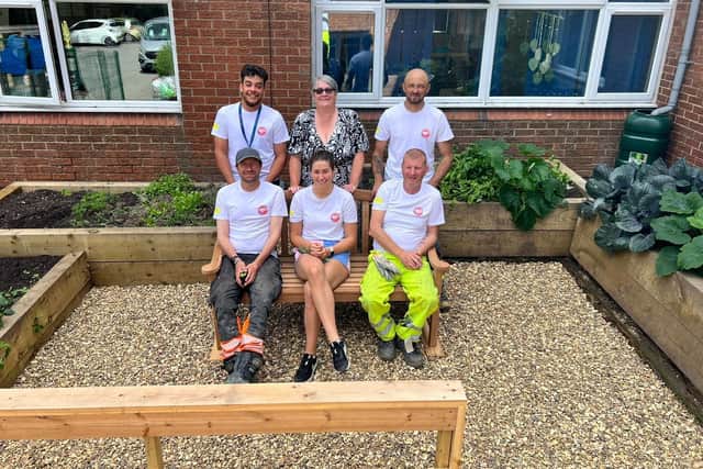 Careys staff at WHISH's St Hilda's Community Hub in Whitby - back row from left: Elliott Lynch, Andrea Hansell (WHISH) and Ioan Hasna; front: Shaun Hackett, Megan McNiven and Thomas King.