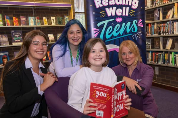 From left, library supervisor Elivia Camilleri, outreach librarian Charlotte Simpson, library member Bella and library supervisor Ruth Partington.