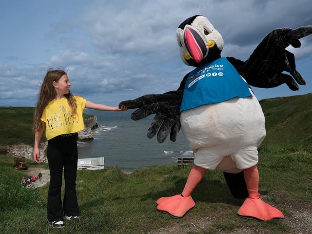 Mia meets Cliff the Puffin.