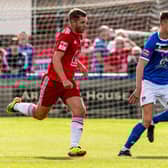 Frankie Whelan in action for Whitby Town against Ashton United, the visitors claiming a 2-1 win to add to the Blues' woes. Photos by Brian Murfield