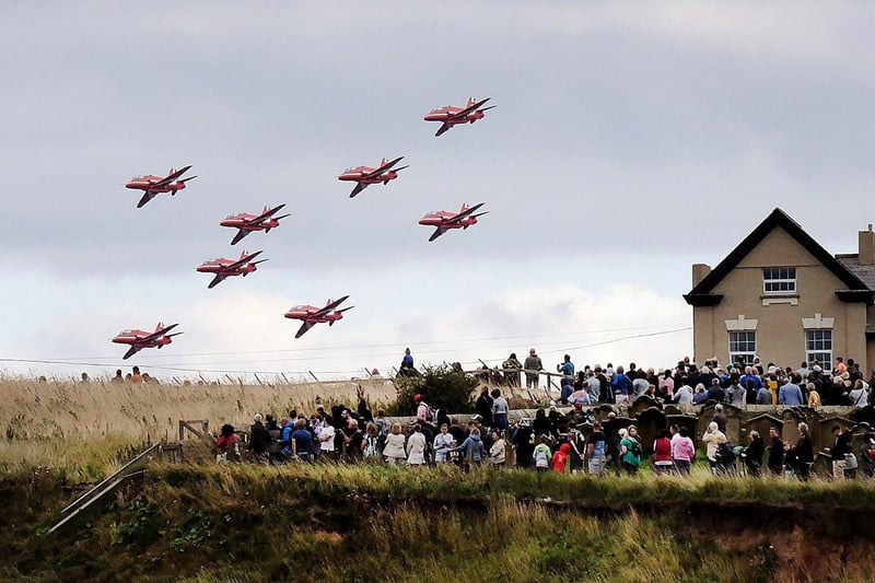 People enjoy the Red Arrows display at Whitby Regatta.