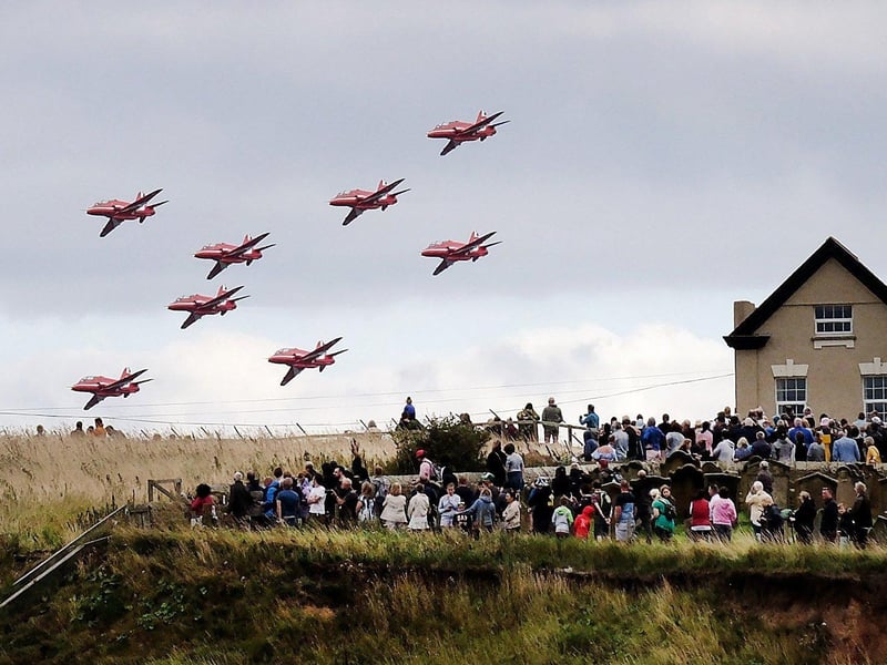 People enjoy the Red Arrows display at Whitby Regatta.