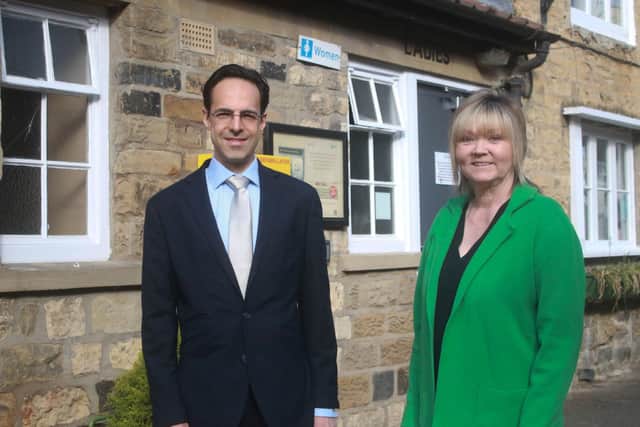 North Yorkshire Council’s elected member for the Helmsley and Sinnington division, Cllr George Jabbour, with Cllr Lindsay Burr, the elected member for Malton, outside the newly renovated toilets in Helmsley.