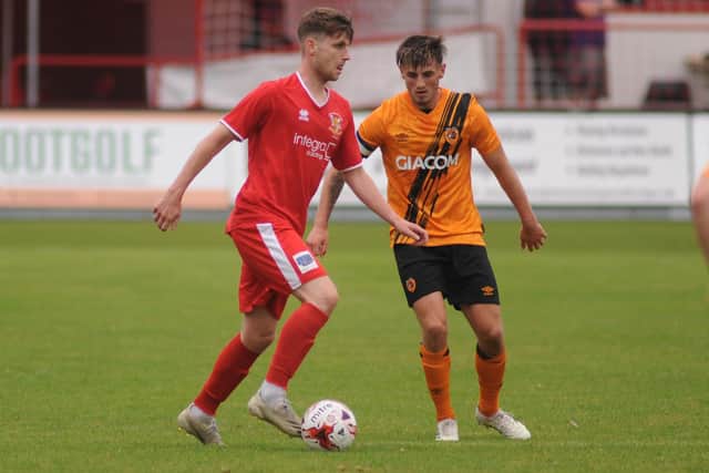 Will Annan, pictured during his spell with Brid Town, will meet his old team while playing for Cleethorpes Town on Tuesday