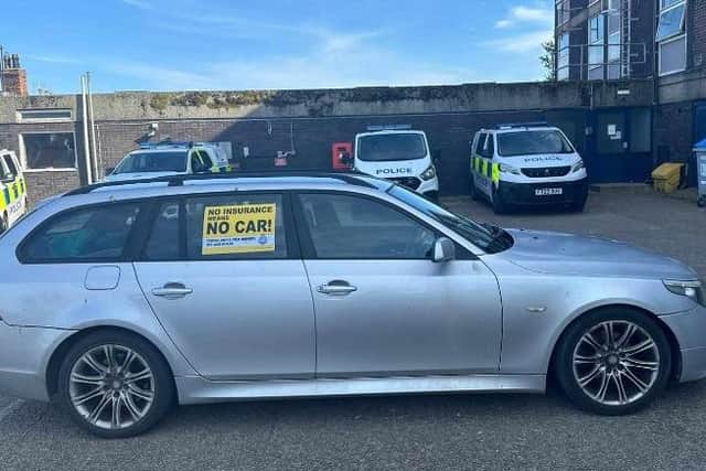 A silver BMW in Whitby which was stopped after concerns over a child seat.