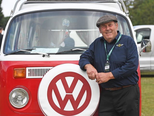 Pictured the boss Derek Mathewson with a VW camper van.