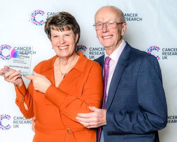 Fundraiser Gill Blanchard from Scarborough has received a national award from Cancer Research UK’s annual Flame of Hope Awards at a special ceremony in Manchester. Picture by Paul Heyes.