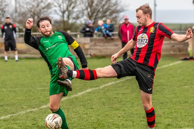 James Organ-Simpson battles for the ball against Stokesley