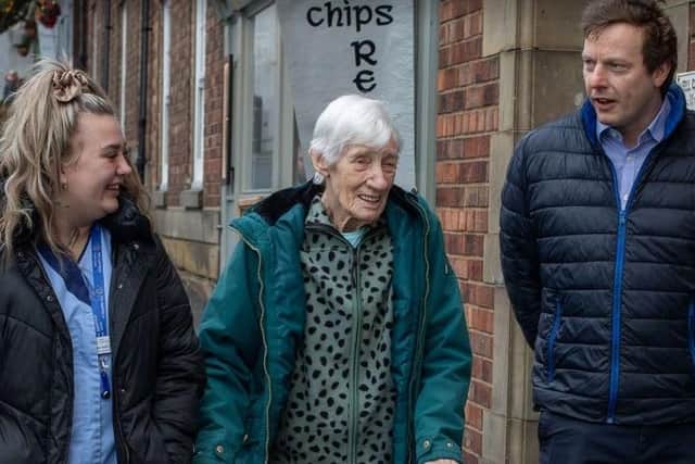 A trip to a Whitby chip shop has so many benefits for 90-year--old Marjory Hart.