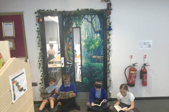 The imaginatively decorated classroom door at St Mary’s Primary School in Malton inspired by a book by Philip Pullman