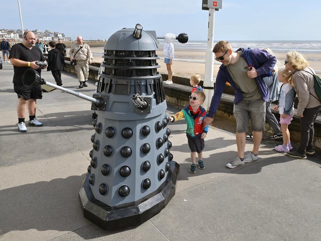Saying hello to the Daleks.