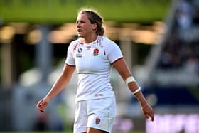 Scarborough's Zoe Aldcroft looks on during England's Rugby World Cup 2021 Semi-final win against Canada at Eden Park (Photo by Joe Allison/Getty Images)
