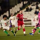 Alex Peterson suffered a broken arm in Brid Town'#s 3-1 loss at Bradford Park Avenue on Friday night. Photos by TCF Photography