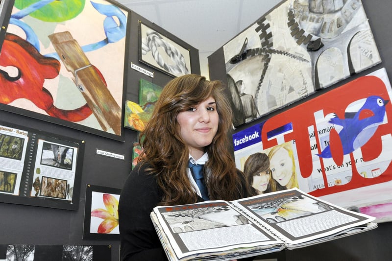 Scalby School stages its annual exhibition of students exam artwork - Asal Ghahremani with her colourful display.
102103d