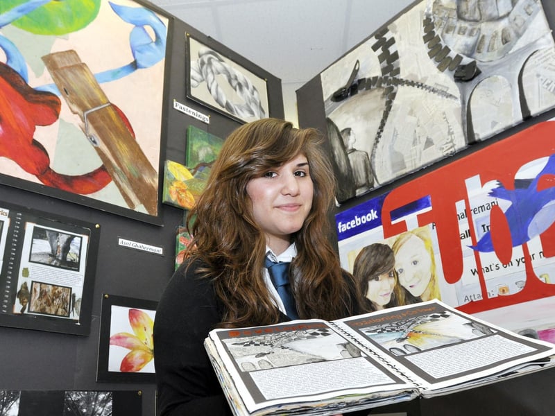 Scalby School stages its annual exhibition of students exam artwork - Asal Ghahremani with her colourful display.
102103d
