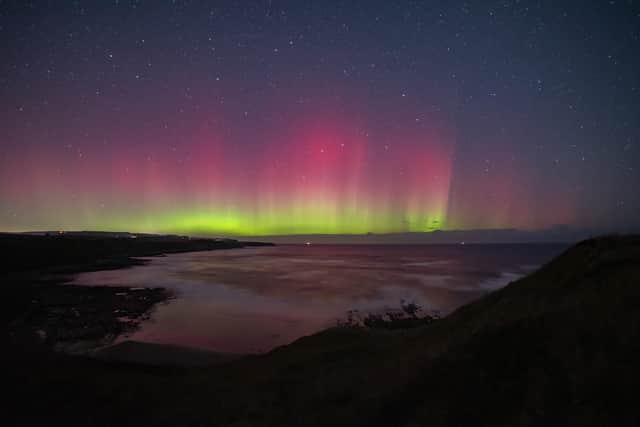 Aurora Borealis as seen from the clifftops near Scalby Mills, Scarborough.