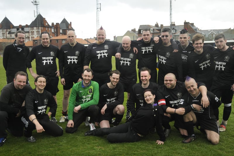 Real Gothic FC get ready to take on Atletico Gazette in the Turnbull Ground charity match.
w131702ee