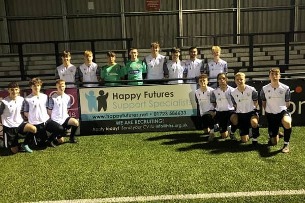 The Scarborough Athletic FC Academy Under-16s line up with their new kit from last season.