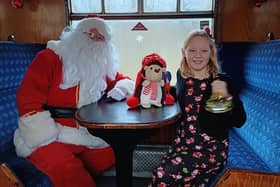 Seven-year-old Ashleigh meets Santa on the North Yorkshire Moors Railway.