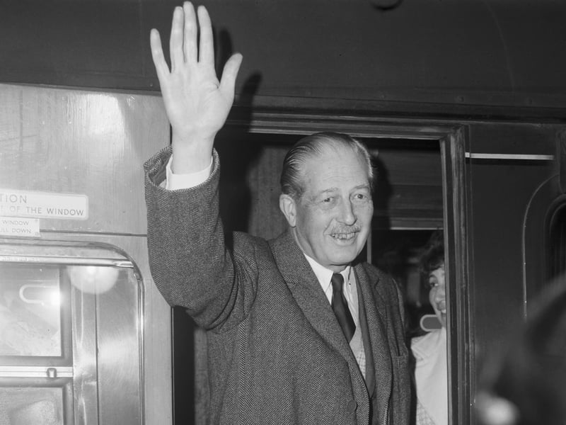 British Prime Minister Harold Macmillan (1894 - 1986) at King's Cross station, before leaving for Scarborough to attend a civic banquet, 14th October 1960.