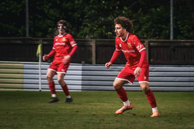 Hamza Hamdosh in action for Brid at Garforth. Photo by Ewan Cameron