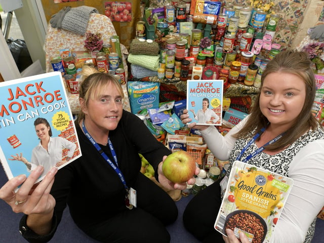 The school collected food donations for the Rainbow Centre - organisers Stacey Silby and Joelle Ellard