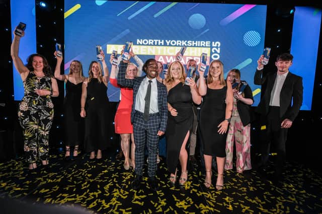 All the winners on stage at last year's North Yorkshire Apprenticeship Awards. Photo: Dean Atkins
