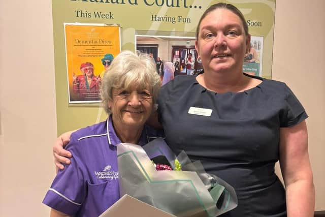 Staff and residents sent Sue off with some lovely flowers and plenty of cuddles.
