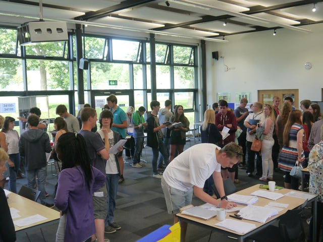 Scarborough Sixth Form College A-Level students collecting their results in 2015.