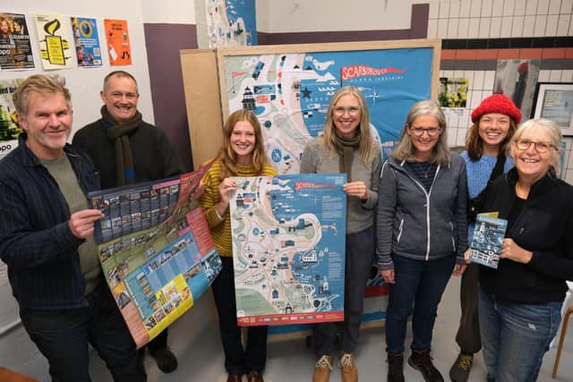 Putting Scarborough on the map, from left, Chris Sands, Toby Hyam, Hannah Grahamslaw, Charlotte Olivers, artists Mary-Anne Stevens, Mary Naylor and Sally Gorham (credit: Richard Ponter)