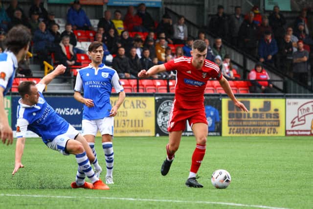 Luca Colville scored the opening goal for Scarborough Athletic against Tonbridge Angels on Saturday. PHOTOS BY ZACH FORSTER