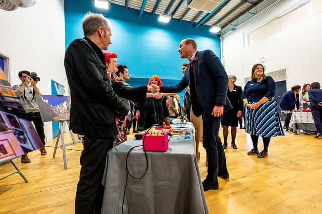 William and Kate are introduced to David Owen, Violet Denniff, Dom Green and Rebecca Denniff of Flash Company Arts - Picture Credit: Charlotte Graham - Daily Telegraph