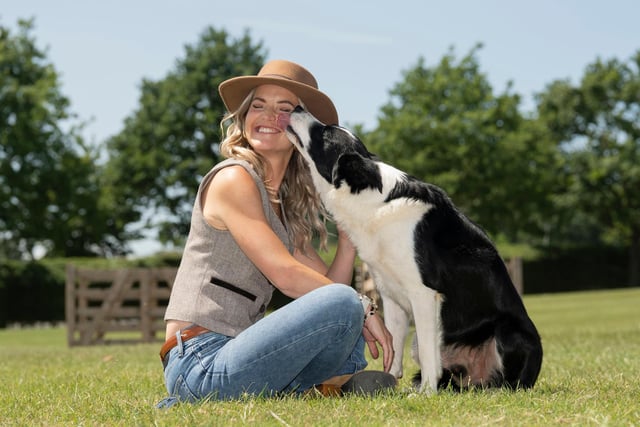 Television presenter Helen Skelton with Bob the Border Collie at the Sheepdog Trials on the opening day of the show