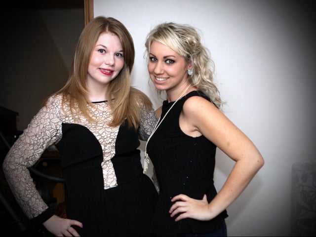 Hannah and Meg ready to paint the town red.